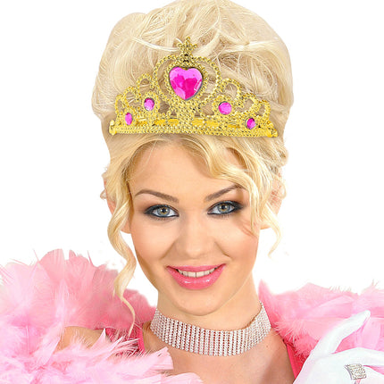 e-carnavalskleding-SYK Gouden tiara met roze steentjes