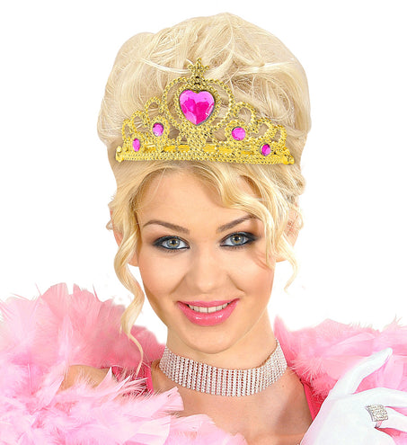 e-carnavalskleding-SYK Gouden tiara met roze steentjes
