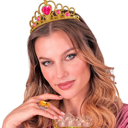 e-carnavalskleding-SYK Gouden tiara met roze steentjes