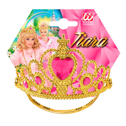 e-carnavalskleding-SYK Gouden tiara met roze steentjes