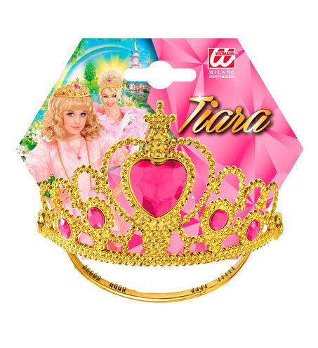 e-carnavalskleding-SYK Gouden tiara met roze steentjes
