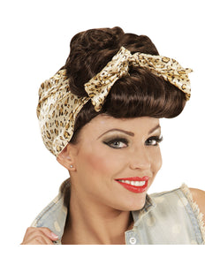 e-carnavalskleding-SYK Grease pruik Betty bruin met doek