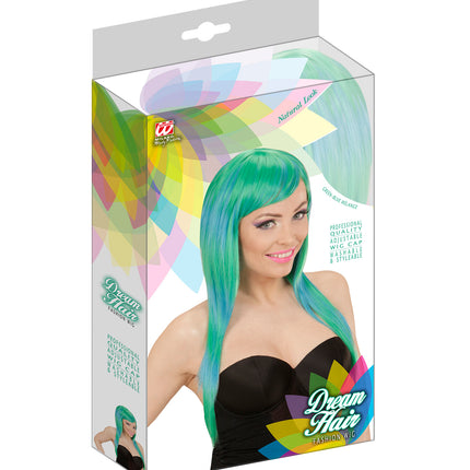 e-carnavalskleding-SYK Groen blauw gemêleerde pruik