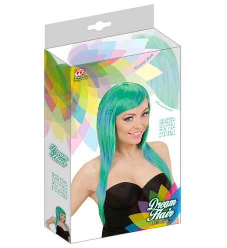 e-carnavalskleding-SYK Groen blauw gemêleerde pruik