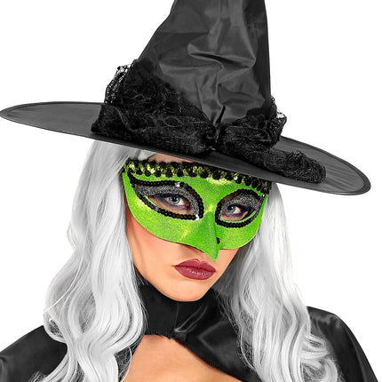 e-carnavalskleding-SYK Groen heksen oogmasker met wrat