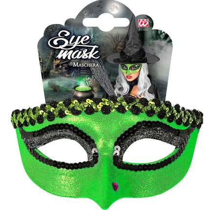 e-carnavalskleding-SYK Groen heksen oogmasker met wrat