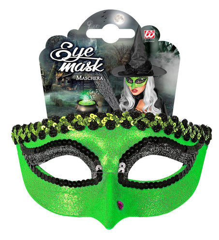 e-carnavalskleding-SYK Groen heksen oogmasker met wrat