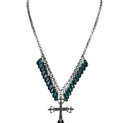 e-carnavalskleding-SYK Groene gothic ketting met kruis