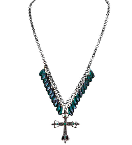 e-carnavalskleding-SYK Groene gothic ketting met kruis