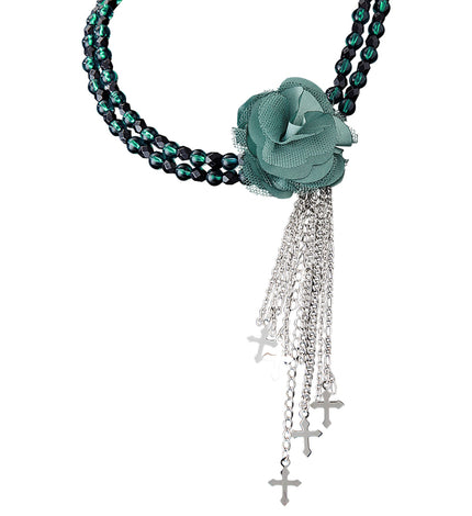e-carnavalskleding-SYK Groene gothic ketting met roos