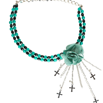 e-carnavalskleding-SYK Groene gothic ketting met roos