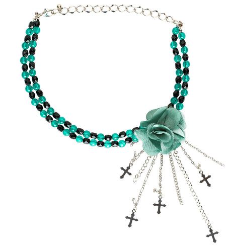 e-carnavalskleding-SYK Groene gothic ketting met roos