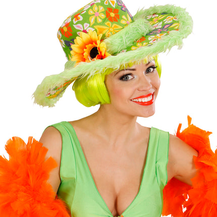 e-carnavalskleding-SYK Groene hoed Ibiza met zonnebloem