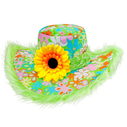 e-carnavalskleding-SYK Groene hoed Ibiza met zonnebloem