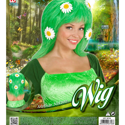 e-carnavalskleding-SYK Groene pruik met bloemen Moeder natuur