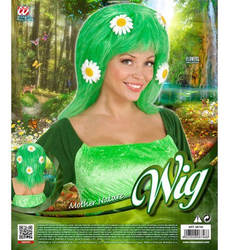 e-carnavalskleding-SYK Groene pruik met bloemen Moeder natuur