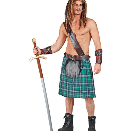 e-carnavalskleding-SYK Groene schotse kilt met heuptas