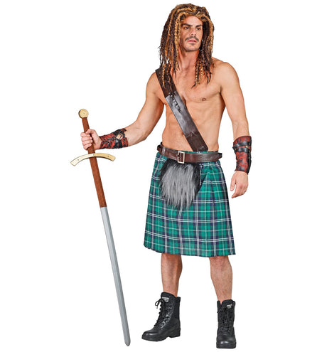 e-carnavalskleding-SYK Groene schotse kilt met heuptas