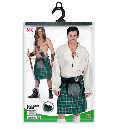 e-carnavalskleding-SYK Groene schotse kilt met heuptas