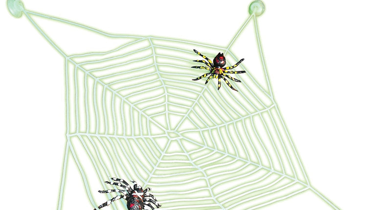 e-carnavalskleding-SYK Groot spinnenweb met 2 spinnen glow in the dark