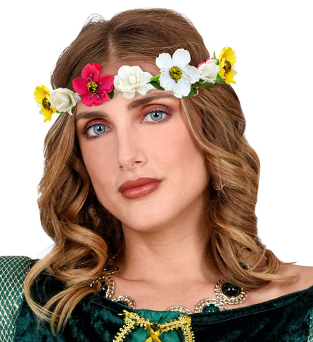 e-carnavalskleding-SYK Haarband bloemen wit rood geel met lint