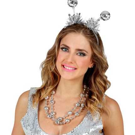 e-carnavalskleding-SYK Haarband disco ballen zilver