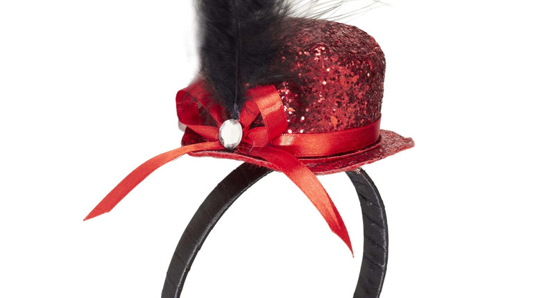 e-carnavalskleding-SYK Haarband glitter hoedje met veer rood