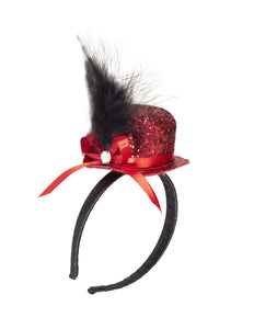 e-carnavalskleding-SYK Haarband glitter hoedje met veer rood
