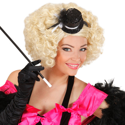 e-carnavalskleding-SYK Haarband glitter hoedje met veer zwart