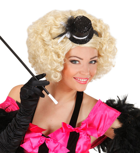 e-carnavalskleding-SYK Haarband glitter hoedje met veer zwart