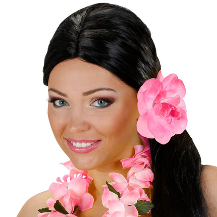 e-carnavalskleding-SYK Haarbloem roze met elastiek