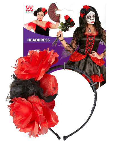 e-carnavalskleding-SYK Halloween haarbandje met zwarte rode rozen