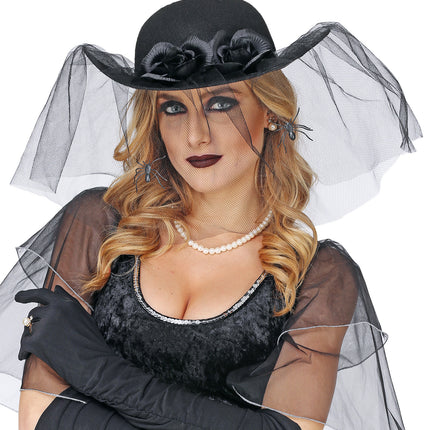e-carnavalskleding-SYK Halloween hoed zwarte weduwe