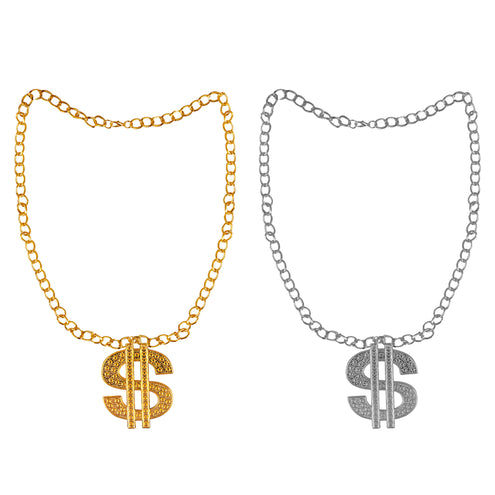 e-carnavalskleding-SYK Halsketting dollarteken goud of zilver