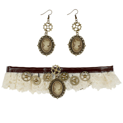 e-carnavalskleding-SYK Halsketting en oorbellen Steampunk