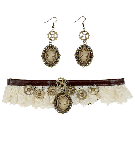 e-carnavalskleding-SYK Halsketting en oorbellen Steampunk