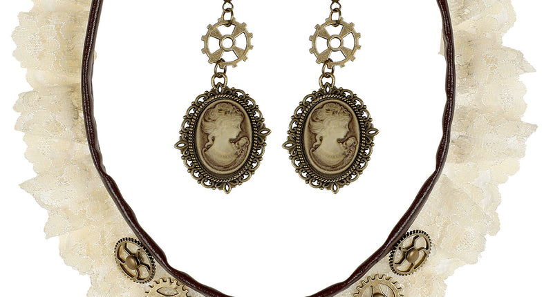 e-carnavalskleding-SYK Halsketting en oorbellen Steampunk