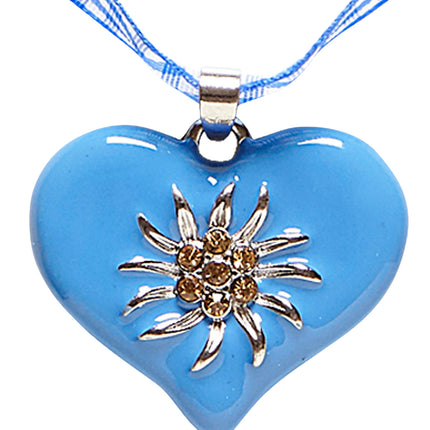 e-carnavalskleding-SYK Halsketting met azuurblauw hart en edelweiss