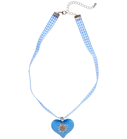 e-carnavalskleding-SYK Halsketting met azuurblauw hart en edelweiss