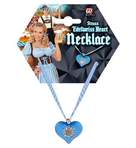 e-carnavalskleding-SYK Halsketting met azuurblauw hart en edelweiss