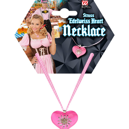 e-carnavalskleding-SYK Halsketting met roze hart en edelweiss