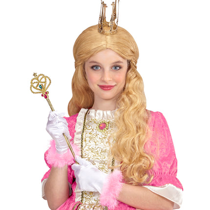 e-carnavalskleding-SYK Handschoen wit met roze marabou