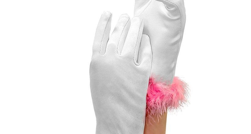 e-carnavalskleding-SYK Handschoen wit met roze marabou