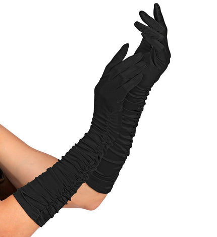 e-carnavalskleding-SYK handschoenen plisse lycra zwart