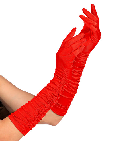 e-carnavalskleding-SYK Handschoenen satijn plissé rood