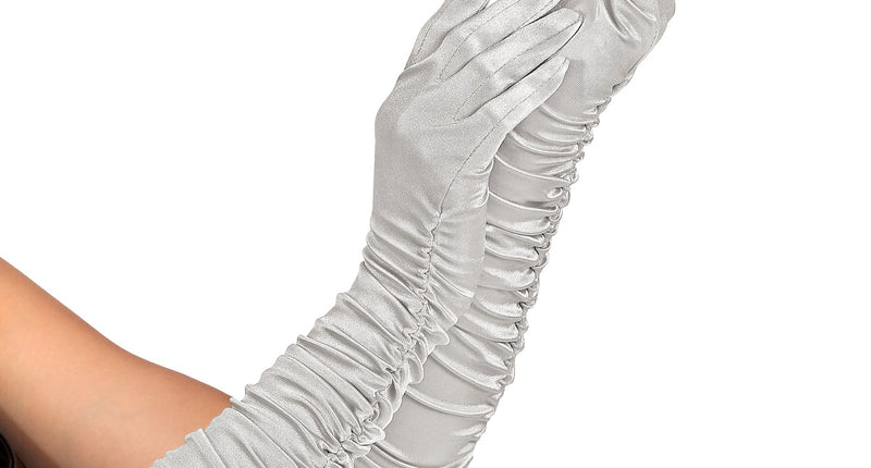 e-carnavalskleding-SYK Handschoenen satijn plissé zilver
