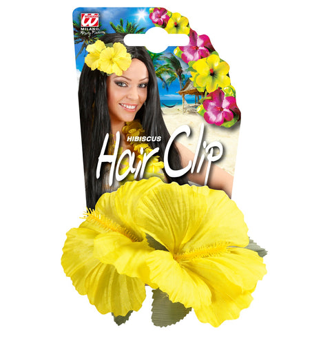 e-carnavalskleding-SYK Hawaii bloem haarclip geel