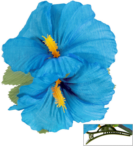 e-carnavalskleding-SYK Hawaii bloem haarclip licht blauw