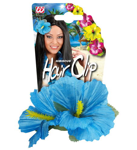 e-carnavalskleding-SYK Hawaii bloem haarclip licht blauw