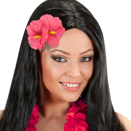 e-carnavalskleding-SYK Hawaii bloem haarclip roze